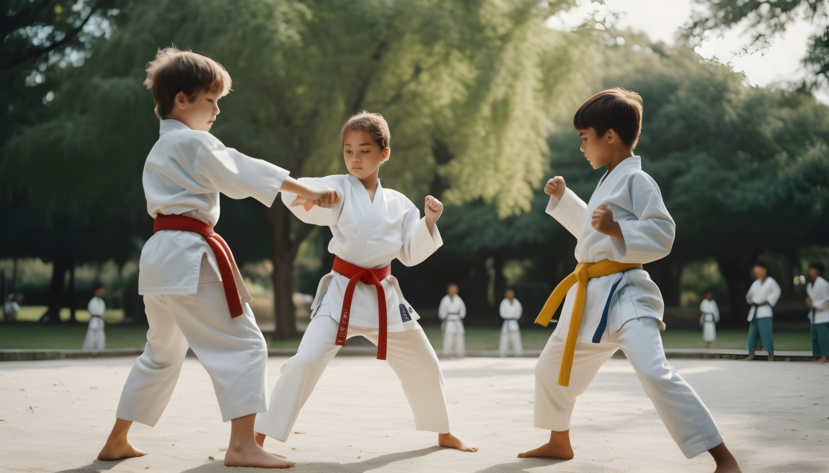 2-kids-playing-karate-in-parc-and-surrounding-them-upscaled